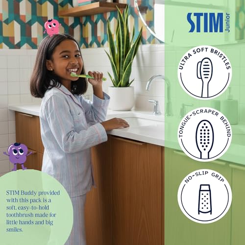 Image of STIM Junior Kids Toothpaste | Age-Appropriate Fluoride | 3-10 Years | Mixed Berry Flavoured | SLS & Colour-Free Toothpaste | Enriched with Xylitol & Vitamin E | (Combo pack with toothbrush) (Pack of 2)