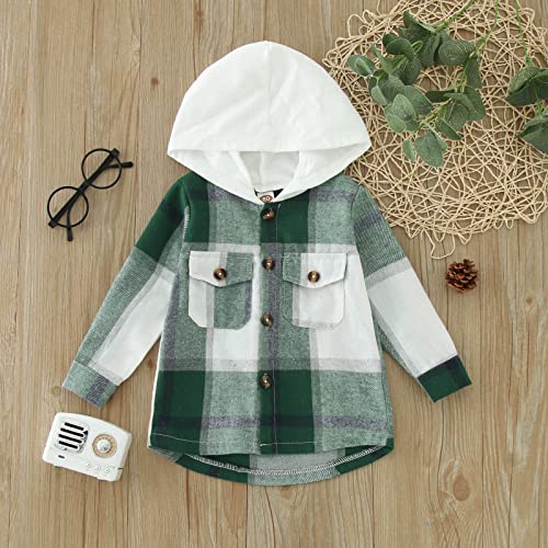 Toddler Kids Boys Girls Flannel Hooded Plaid Shirt Button Down Baby Pocketed Jacket Outwear Tops Baby Fall Clothes4