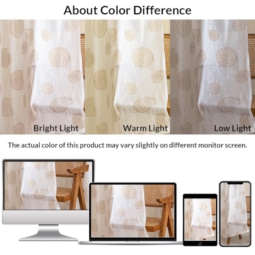 Image of HOMEMONDE Sheer Window 5 Feet Curtains 1 Piece - Printed Sheer Light Filtering Curtain Top Style Eyelets - (60 Inches, Gold)