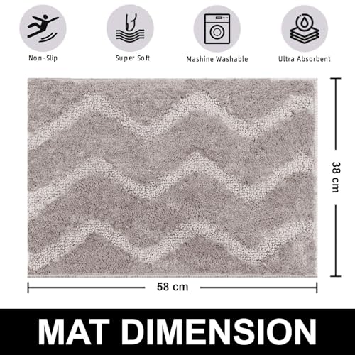 Image of Luxe Home Super Soft Microfiber Bath Mats Non-Slip TPR Backing Scotland Waves Water Soak Bathroom Mat & Door Mats for Home Combo (38x58 cm) - Grey