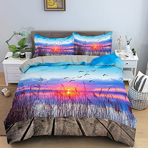 TSFCVN Housse de Couette 240 x 260 cm Coucher Soleil Paysage Parure lit 2 Personnes en Microfibre, Confortable Ensemble Literie avec 1 et taie d'oreiller 65...