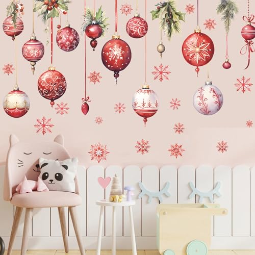 Vinilos decorativos Merry Christmas con copos y piñas miniatura 2
