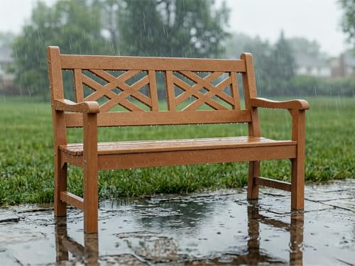 Image of Psilvam 49 inch All-Weather Poly Lumber Outdoor Garden Bench, 2-Person (Teak)