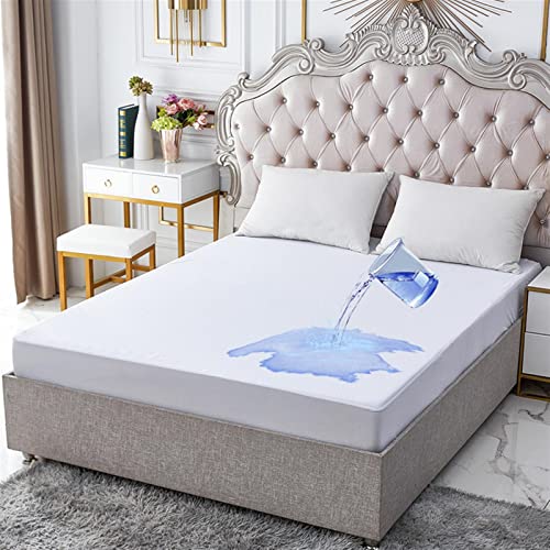 Spannbettlaken 180x200cm Matratzenbezug Wasserdichtes Bettlaken aus Vollpolyester-Strickstoff Matratzenauflagen & Topper (White 180x200) – Bild 5