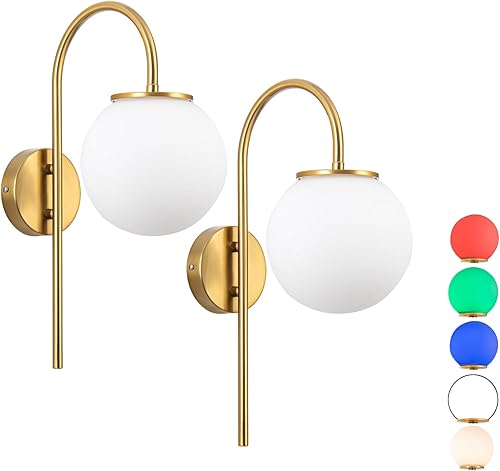 Juego de 2 apliques de pared LED que funcionan con pilas, pantalla de cristal moderna con globo con control remoto, regulable, no cableado, fácil de