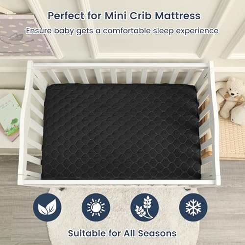 Image of david's kids 2 Pack 38''x25'' Waterproof Mini Crib Mattress Protector, Fitted Pack N Play, Playard and Mini Crib Mattresses, Ultra Soft Breathable Pad Cover for Boys Girls Neutral, Black