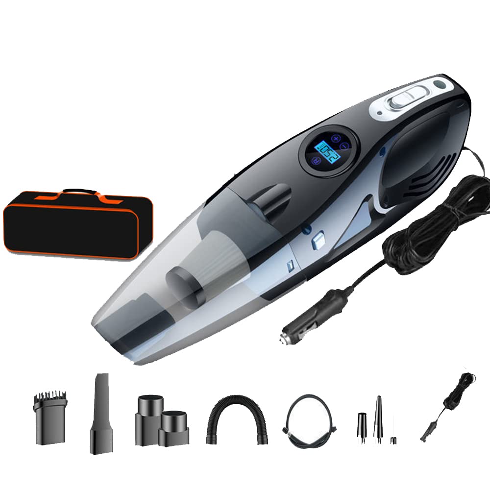 Aspirador de coche con cable con bomba de aire, aspiradoras de mano de alta succión 12000pa, inflador neumáticos de coche digital con manómetro, apagado automático y luz LED, aspiradora de mano 12 V