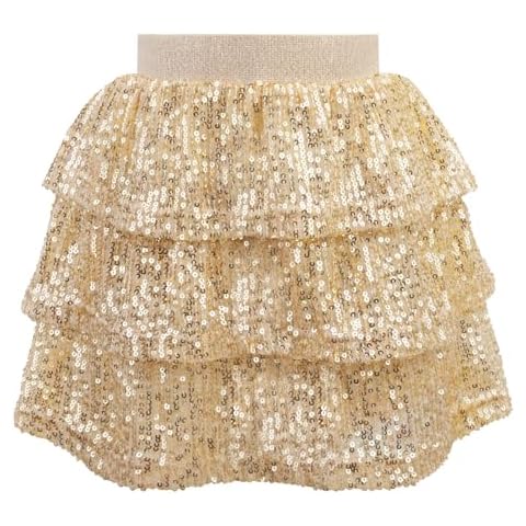 Bezioner Girls Sequin Skirt Layered Glitter Skirt Sparkly Ruffle Skirt Elastic Waist Sequin Skater Skirt for Kids Gold 160(59-63”/150-160 cm,12-14 Years) Cover