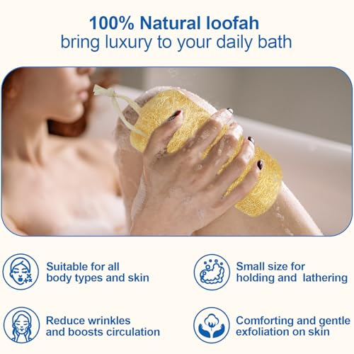 Natural Loofah Sponge (4 Packs), 6“ Natural Loofah Exfoliating Body Scrubber Egyptian Loofa Eco 100% All Natural luffa Cleaning for Men Women Deep Clean Skin
