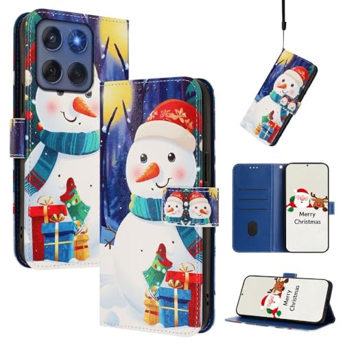 Housse Moto Edge 60 Pro style portefeuille motif bonhomme de neige pour l'hiver