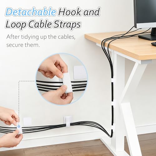 Image of Cable Management Under Desk, Znben Detachable Cable Straps Heavy Duty Hook and Loop Cable Ties Reusable 20 Pack White