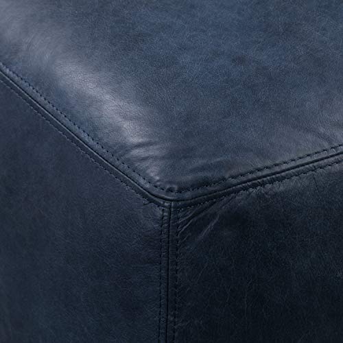 POLY & BARK Denver Ottoman – 43\" Large Pouf with Feather-Down Topper – Full-Grain Leather Upholstered Pouf Ottoman for Living Room – Vintage Italian Leather in Midnight Blue - Thumbnail 7