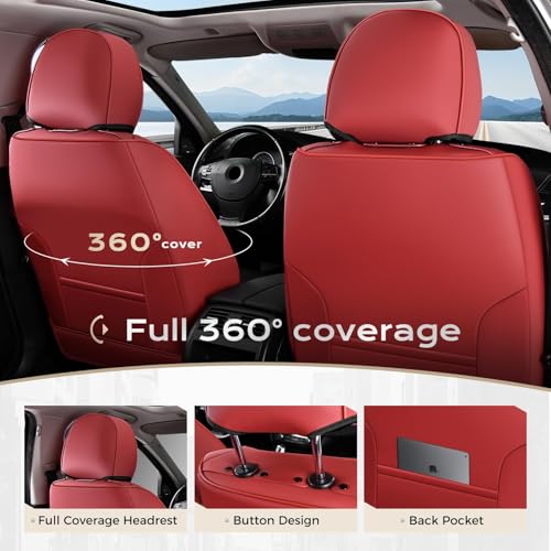 Image of Coverado Front Seat Covers for Cars, 2 Pack Faux Leather Car Seat Covers, Waterproof Automotive Seat Covers Driver Car Seat Protector Car Seat Cushion Universal Fit for Most Cars Trucks SUV, Red&Black