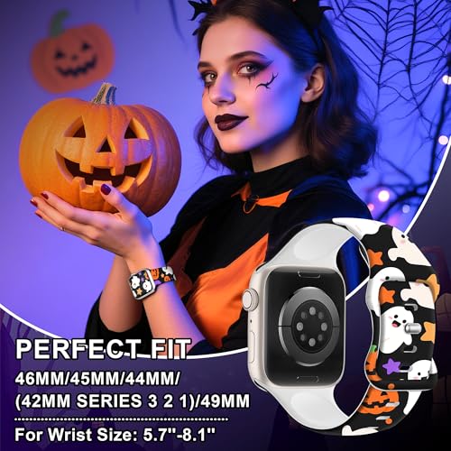 Image of Wipalor Halloween Bands for Apple Watch Bands for Women Men 46mm 44mm 45mm 49mm 42mm, Fall Holiday Halloween iWatch Bands for Cute iPhone Watch Series 11 10 9 SE 8 7 6 5 4 3 2 1 Ultra-Pumpkins & Ghosts