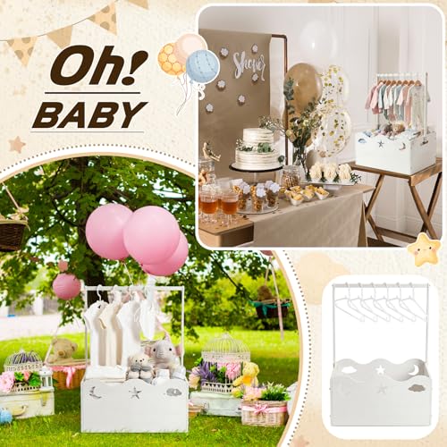 Image of Suzile Baby Shower Basket Wooden Crate Closet Storage with Handle Baby Registry Hamper Pregnancy Gift for New Parent(Moon, Stars, Clouds,White)