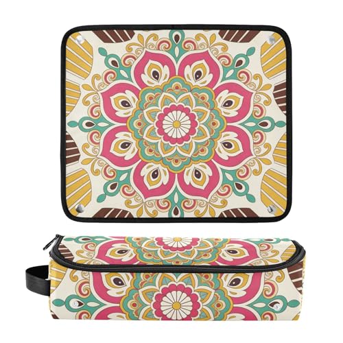 Bolsa de viaje para herramientas de cabello y tapete resistente al calor, organizador removible para plancha, rizador y secadora con diseño étnico de flores mandala miniatura 3