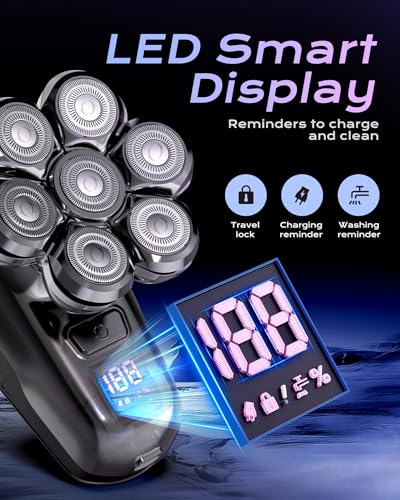 Image of JIJ Head Shavers for Bald Men - 5-in-1 Electric Head Shaver Grooming Kit, 7D Floating Wet /Dry Electric Razor for Bald Heads with LED Smart Display, Turbo Speed & Type-C Charging (2000mAh)