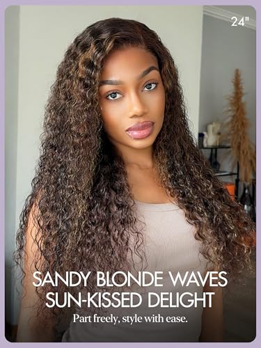 Image of LUVME HAIR 7x6 HD Lace All-Day Comfort Wig PartingMax Lace Wigs Water Wave Curly Lace Front Wigs Human Hair Pre Cut Plucked Lace Frontal Glueless 18 Inches Hlighlight Color