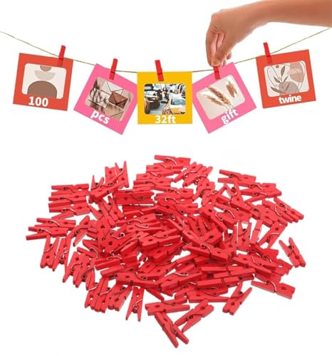 24 Mini Mollette Rosse in Legno per Decorazioni e Lavoretti Creativi, Ideali per Fai-da-Te, Regali e Progetti Manuali