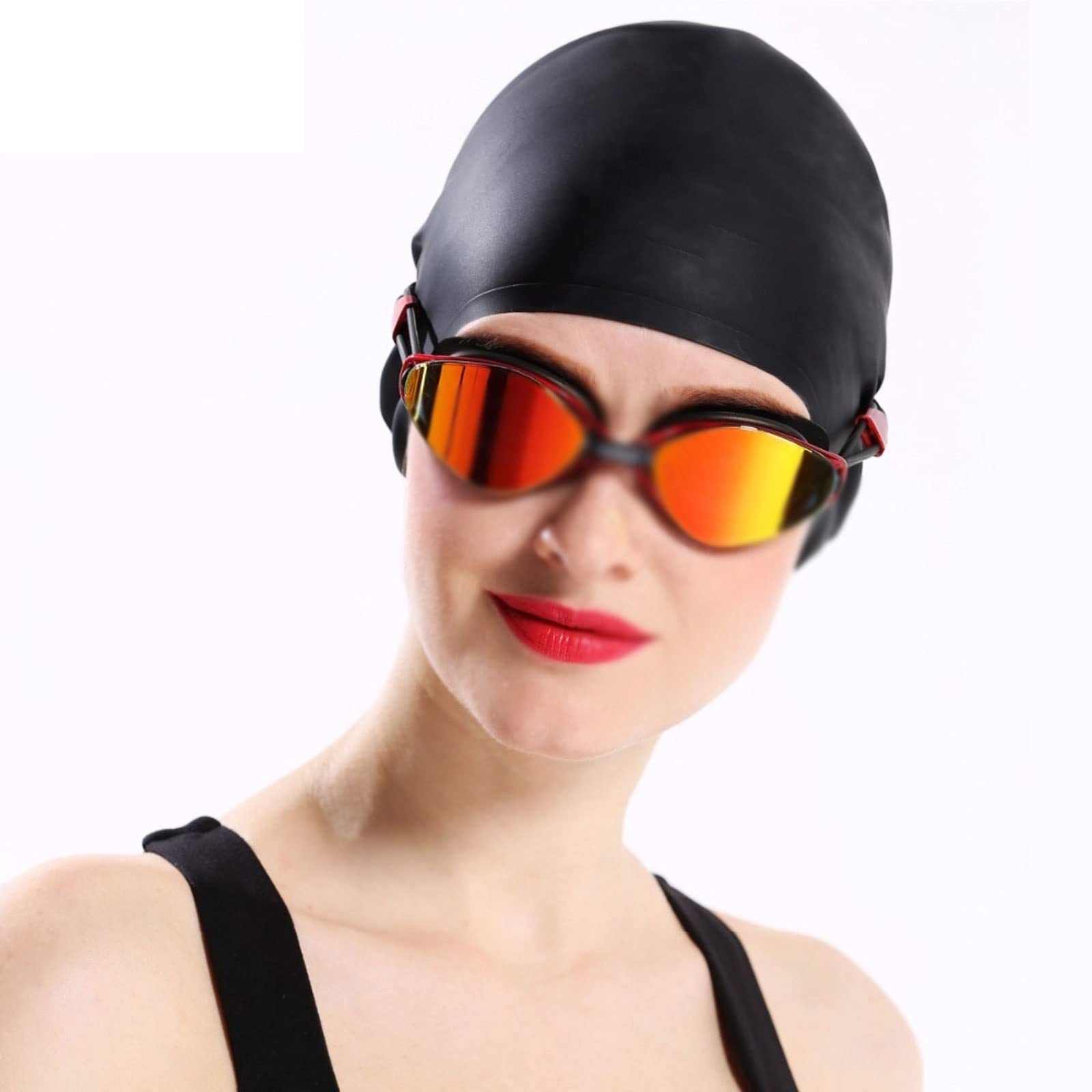 Bonnet de bain en silicone imperméable 3D élastique pour homme et femme - Bonnet de natation pour cheveux longs - Bonnet de bain pour adultes (bleu)