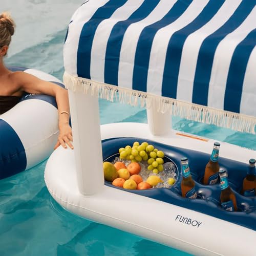FUNBOY Giant Floating Navy Cabana Stripe Drink Station w/Removable Shade by FUNBOY - Image 2