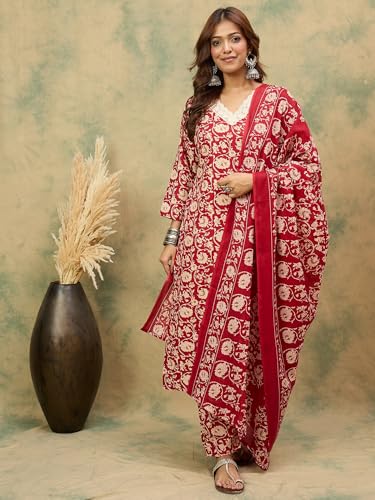 Image of Varanga Women -Thread & Sequin Embroidered Yoke Kurta With Trouser & Scallop Dupatta