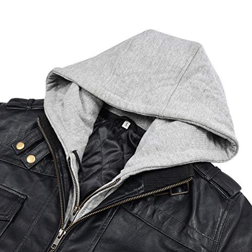 Image of Men's Leather Jacket Removable Hood | leather jacket Men | Black Leather Motorcycle Jacket