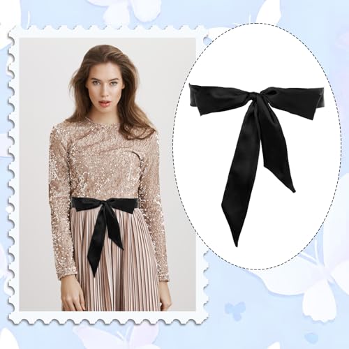 Bow Belts for Women, Long Double Side Satin Sash Belt Ceremony Belt for Wedding Bridal Special Occasion Dresses 2'' Wide(Black)3