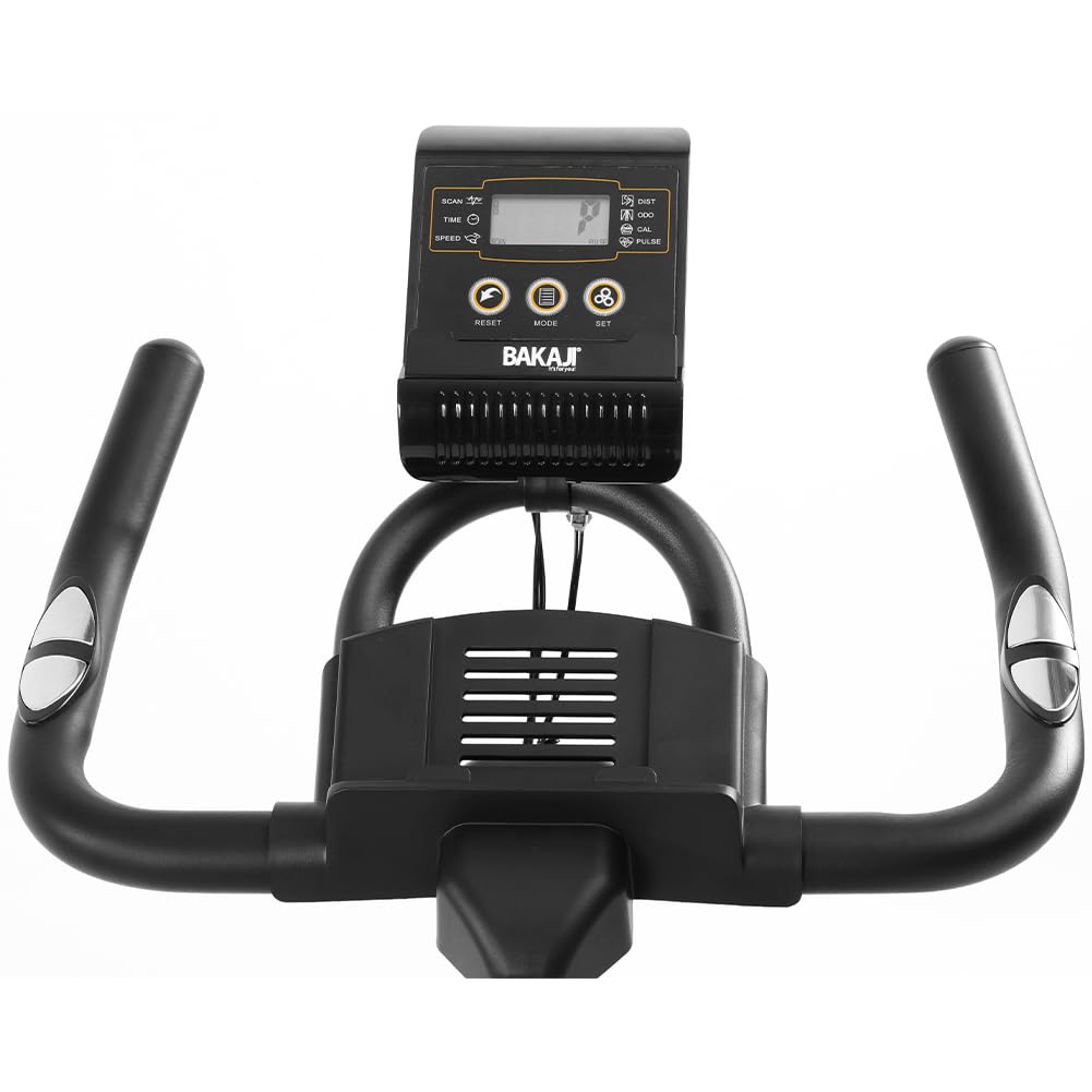 BAKAJI Rower treningowy Spinning Bike z wyświetlaczem LCD i Bluetooth z połączeniem z aplikacją Fitness, rower trening siłownia z regulowanym wyściełanym siedzeniem, idealny cardio, nogi, brzuch,