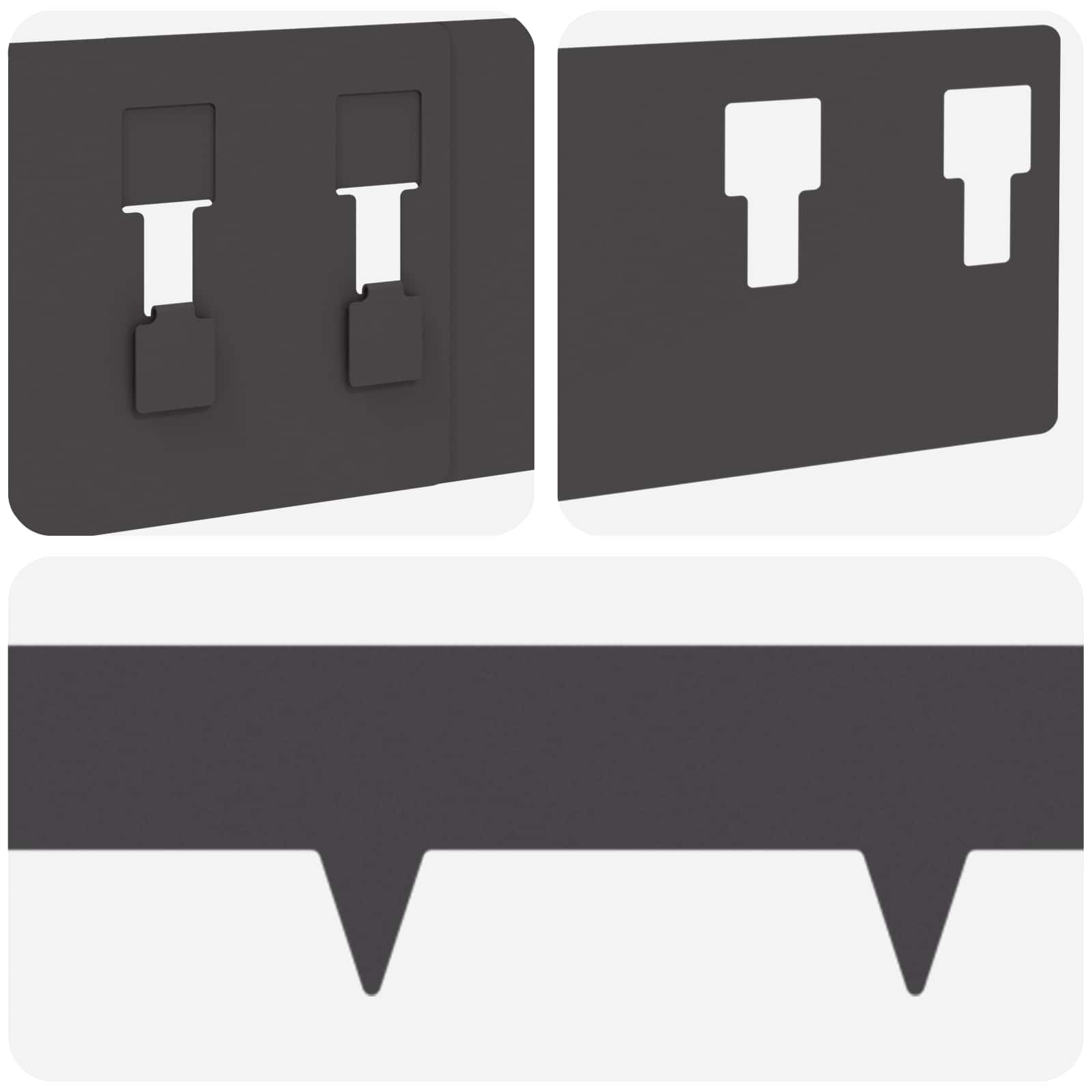 Lot de 20 bordures de pelouse en acier noir 100 x 12 cm