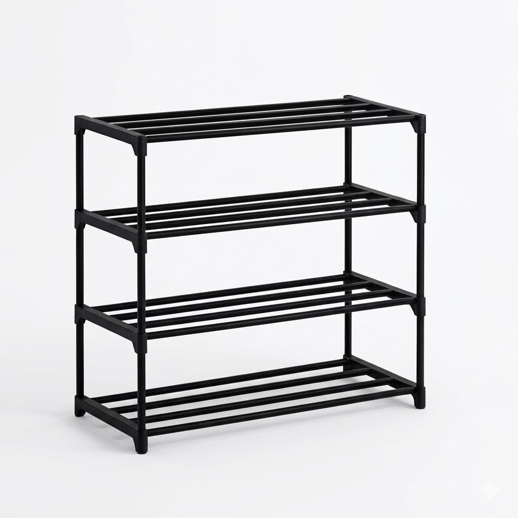 Plastic Shoe Rack for Home | Space Saving Shoe Stand & Footwear Organizer | Multi Layer Slipper & Chappal Stand | Durable Shoe Storage Rack for Entryway, Bedroom & Living Room (Black, 4)-image-38