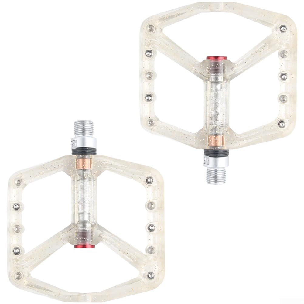 Nylon Fibre Bike Pedals with Sealed Bearings for Mountain Road Cycles - Wide Anti-Slip Platform 11cm(Transparent color)