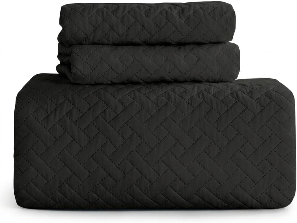 Quilted Bedspread Set with Pillow Shams, Diamond Stitched, Twin/Full/Queen/King Sizes (Dark Gray, Full)