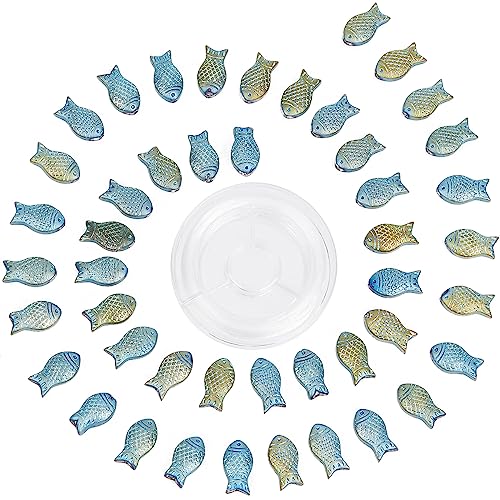 SUNNYCLUE 1 Box 100Pcs Fish Beads Bulk Glass Fish Bead Charm Summer Sea Ocean Animal Spacer Beads Double Sided Small Fish Loose Bead for Jewellery Making Beading Kit Elastic Thread DIY Bracelet Craft