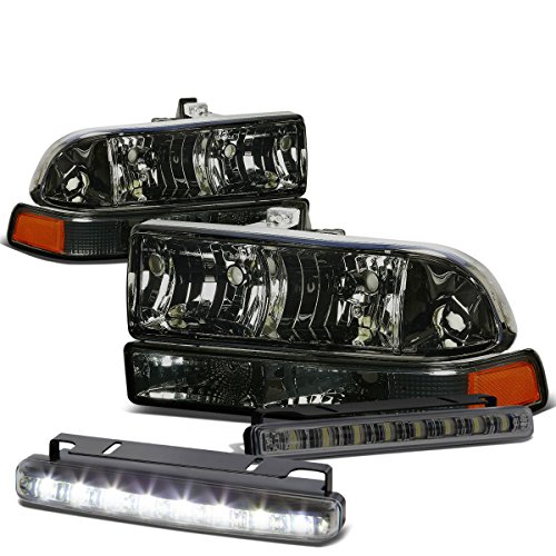 Compatible with Chevy S10/Blazer GMT325/330 Smoke Lens Amber Corner Headlight+Smoked DRL 8 LED Fog Light