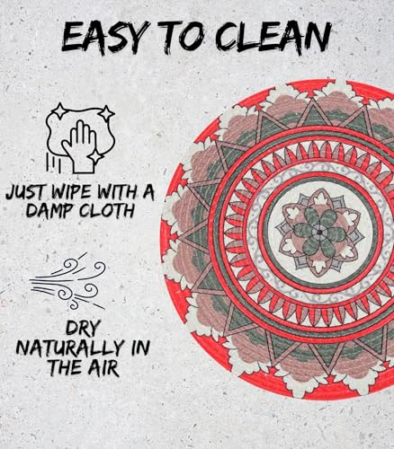 Image of LaVichitra Cotton Table Placemat | Dining Table Mat | Bed Side Table Mat | Cotton Round Shape Placemats | Washable PlaceMat for Shelves & Plant Pots - Pack of 4, Folk Art