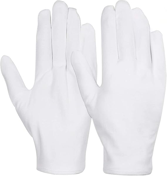White Cotton Gloves, Anezus 6 Pairs Cotton Gloves Large Cloth Gloves