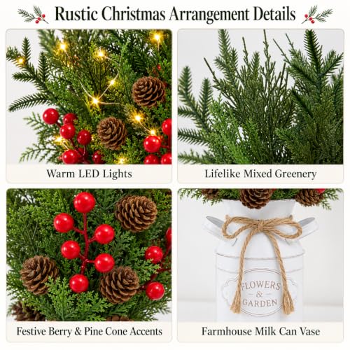 Image of Christmas Table Decor with Metal Pot, Winter Xmas Centerpieces for Tables