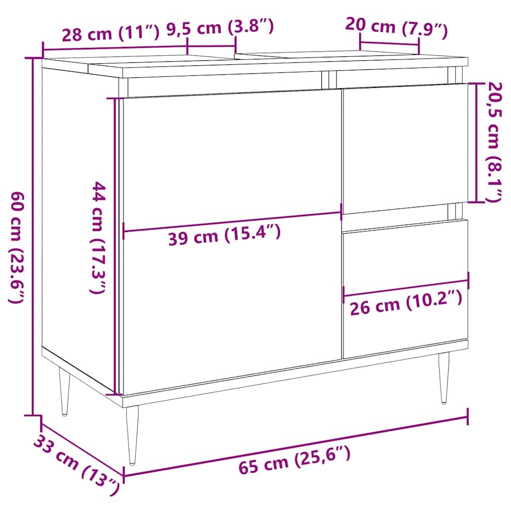 Tomostar Meuble sous Lavabo, Meuble de Rangement Salle de Bain sous Vasque Armoire Évier Gris béton 65x33x60 cm