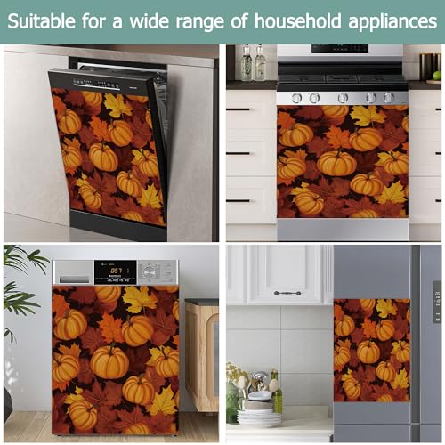 Image of Thanksgiving Pumpkins Dishwasher Covers for The Front Magnetic, Autumn Maple Leaves Refrigerator Magnets Decoration,Reusable Dishwasher Cover Panel for Home Kitchen Decor 23x26 Inch
