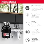 American Standard 10-US-AS-5-HD Élimination des ordures Système de broyage des déchets alimentaires en acier inoxydable anti-jam, poids lourd, 1/2 HP, noir