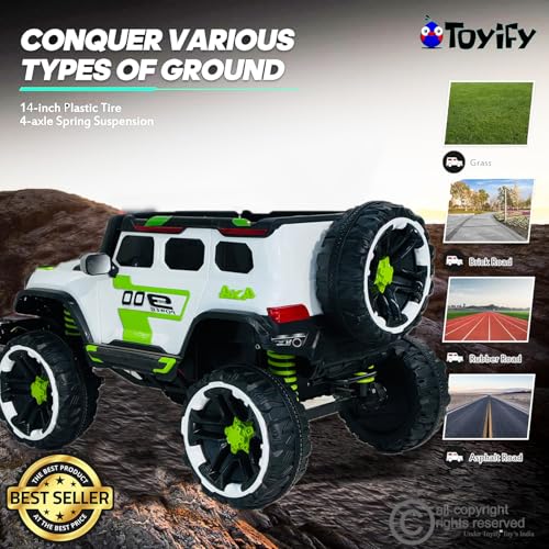 Image of Driving EV Cars for 1, 2, 3, 4, 5, 6 Years | Remote + Steering + Mobile App Control | Kids Jeeps (Big Size Jeep [2-10 Years], White /Green)