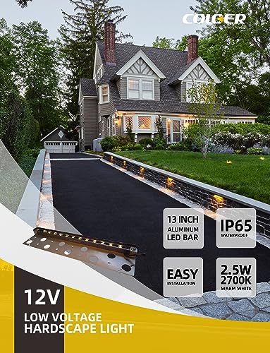 Coloer 13 Inch Aluminum Led Hardscape Lighting, Retaining Wall Lights, Paver Light Low Voltage, 12V Ac/Dc, 2.5W Outdoor Step Lights, Ip65 Waterproof Stair Light Outdoor, 2700K Warm White(4-Pack, 201A) #TOP1