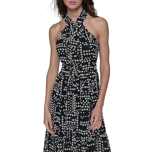 Image of Karl Lagerfeld Women's Multi Color Sleevelss Mock Neck Midi Dress