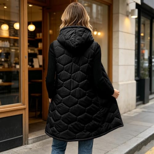 XOGWVJ Vest for Women Lightweight Womens Puffer Vest Long Hooded Quilted Sleeveless Winter Coat Full Zip Warm Longline Vests with Pockets Fall Clothes Black L - image 3