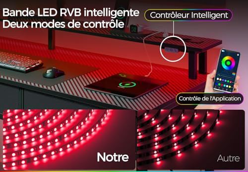 Bureau informatique avec prises et LED Seventable pour écran PC - 8