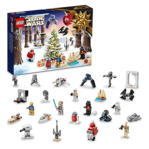 LEGO 75340 Star Wars Calendario de Adviento, 24 Modelos Sorpresa, Mini Figuras Navideñas, Darth Vader y Vehículos de Juguete