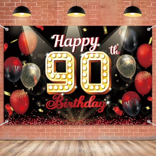 Fondo Fotográfico Feliz 90º Cumpleaños Globo Rojo miniatura 1