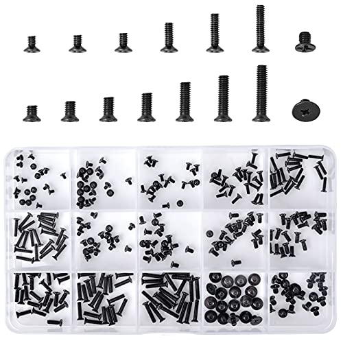 Dokeno 300pcs Kleine Schrauben Sortiment Kit, Senkkopfschrauben Set M2/M2.5/M3, Mikroschrauben, Maschinenschrauben Schwarz, Flachkopfschrauben Edelstahl, Winziges für Reparatur Laptops, Brillen, Uhren