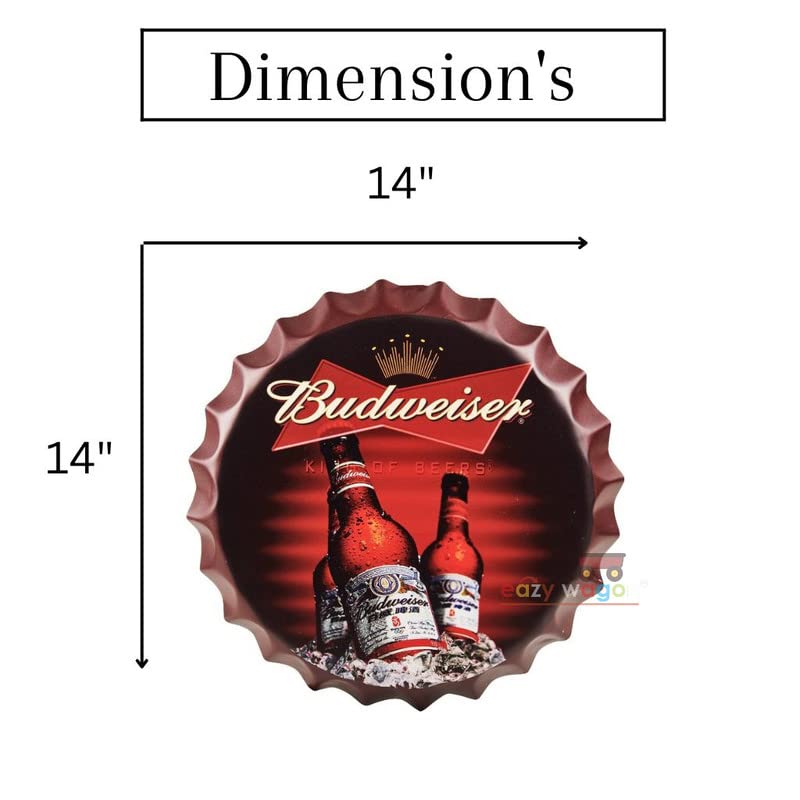 Image of EAZYWAGON Decorative Metal Bottle Caps Wall Sign Plates - 14X14 Inches - Beer Brand Sign Bud | Metal Wall Hanging Bottle Cap for Home, Farmhouse, Bar & Cafe Decoration | Vintage & Retro Look Plaques